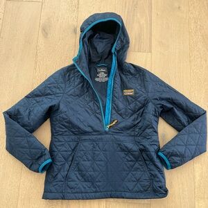 L.L. Bean Women’s Navy Quilted Hooded Pullover Jacket 1/2 Zip